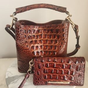 Brahmin Pecan Melbourne Mini Amelia Wallet Shoulder or Handle Top Bucket Bag